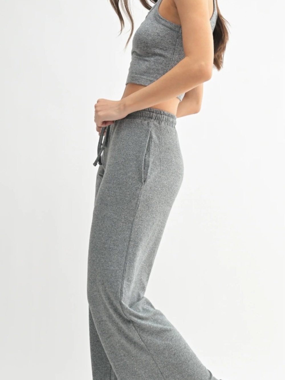 Women's Mono B Size Small Heather Gray Wide-Leg Track Pants
